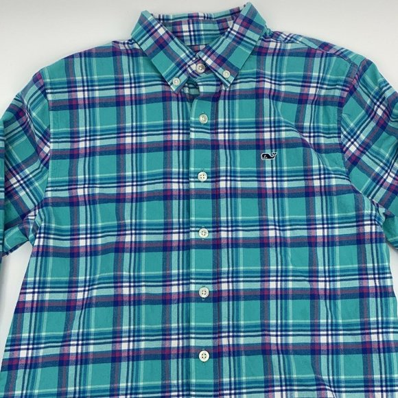 Girl's Vineyard‎ Vines L/S Button Down Whale Shirt Teal/Pink/White Plaid L (16) - Picture 4 of 10